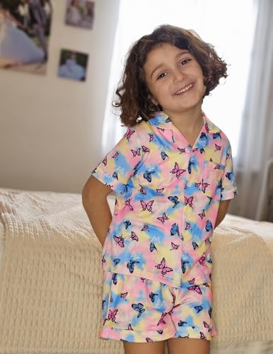 Image of Arshiner Girls Pajamas Sets Short Sleeve Kids Pjs Button Down Sleepwear | Cute Printed Pajamas for Little & Big Girl, Lightweight Comfy Fabric, 2-Piece Outfits, Perfect for Lounge Pajamas Party
