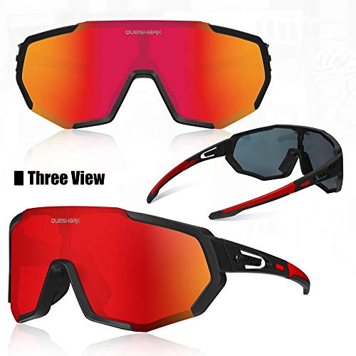 Queshark Lunettes de Cyclisme Vélo Polarisées TR90 Cadre Sports pour Hommes Femmes avec 3 Lentilles Interchangeables Anti-UV400 Vtt - Image 3