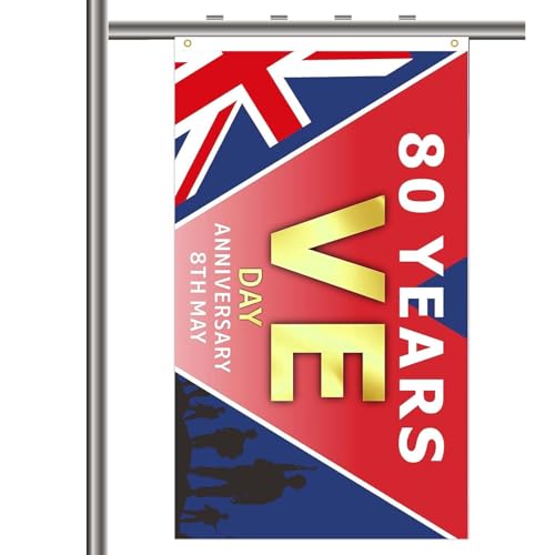 Victoria de 80 años en Europa, VE Day 80th Flag - 2025 Europe VE Day Banner | Plantillas únicas decoraciones interiores al aire libre para diversas celebraciones, reuniones y fiestas