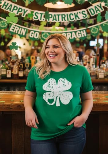 Image of ForHailey Women's Plus Size St Patricks Day T-Shirt Women Lucky Clover Graphic Irish Tee Casual Short Sleeve Graphic Tees