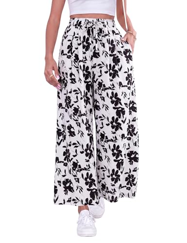 Image of ZJCT Wide Leg Palazzo Pants for Women Summer Beach Pants Flowy Loose Casual Lounge Pajama Yoga Pants with Pockets