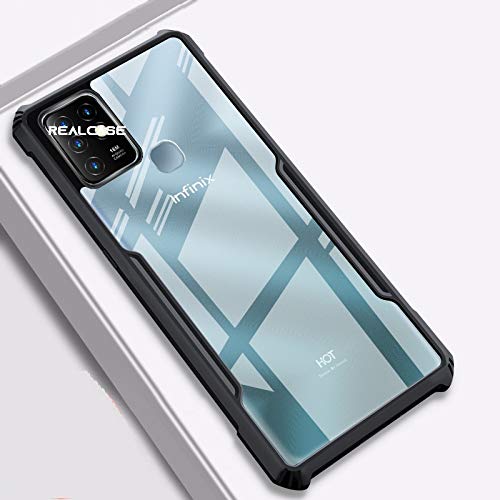 Image of REALCASE Hot 10 Back Cover, Silicone & Acrylic Hard Transparent Bumper Back Case Cover for Infinix Hot 10 (X-Black)