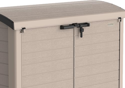 Duramax Cedargrain StoreAway 1200L Kunststoff Garten Lagerschuppen/Bogendeckel Outdoor Lagerung Mülltonnenbox Robuste Konstruktion - Ideal für Werkzeug, Fahrräder, Grills & 2X 240L Mülleimer,