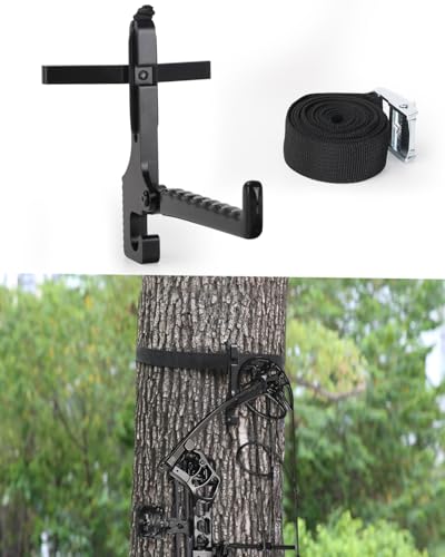 LANGZIHT Treestand Bow Hanger with Strap - Saddle Hunting Bow Hanger - Folding Lightweight Bow Hanger with Backpack Hook - Bow Hunting Accessories Crossbow Bow Hanger - Mobile Hunting