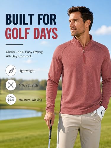 Image of Golf Quarter Zip Pullover for Men Mock Neck 1 /4 Zip Lightweight Athletic UPF 50+ Men's Long Sleeve Golf Sweatshirt