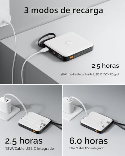 Batería externa con pantalla LED indicador y 4 cables integrados ultra portátil 5
