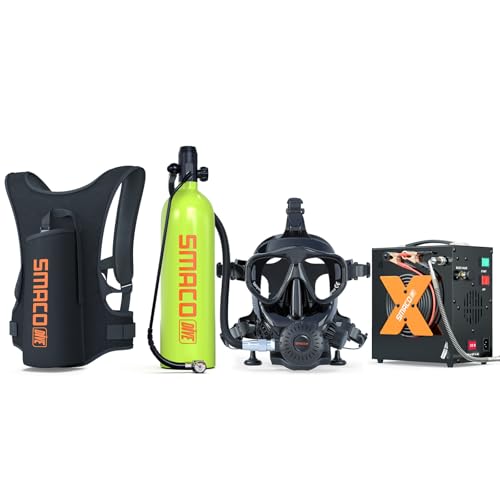 SMACO S700 Plus Mini Tanque de Buceo 1.9L con Máscara de Snorkel de Cara Completa Kit