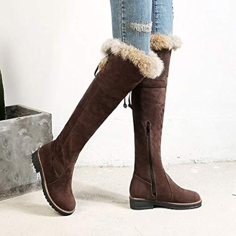 95sCloud Women's Overknee Boots Winter Warm Snow High Boots Fur Boots Flat Shoes Overknee Boots Winter Shoes Snow Boots Casual Shoes Long Shaft Knee High Boots (Brown, 43) Cover
