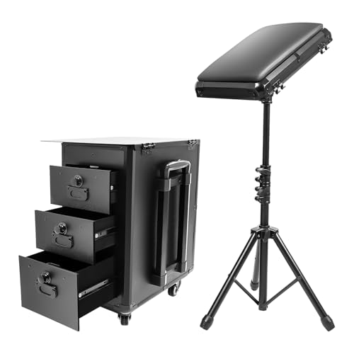 JLYNOWPT Rolling Makeup Case, Professional Portable Makeup Case with Tripod and Combination Lock Tattoo Travel Cases with Sliding Drawers for Nail Tech Hairstylist Barber