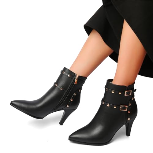 Pointed Toe Kitten Heel Boots For Women Black Booties For Women Rivets Ankle Boot Fashion Shoes2
