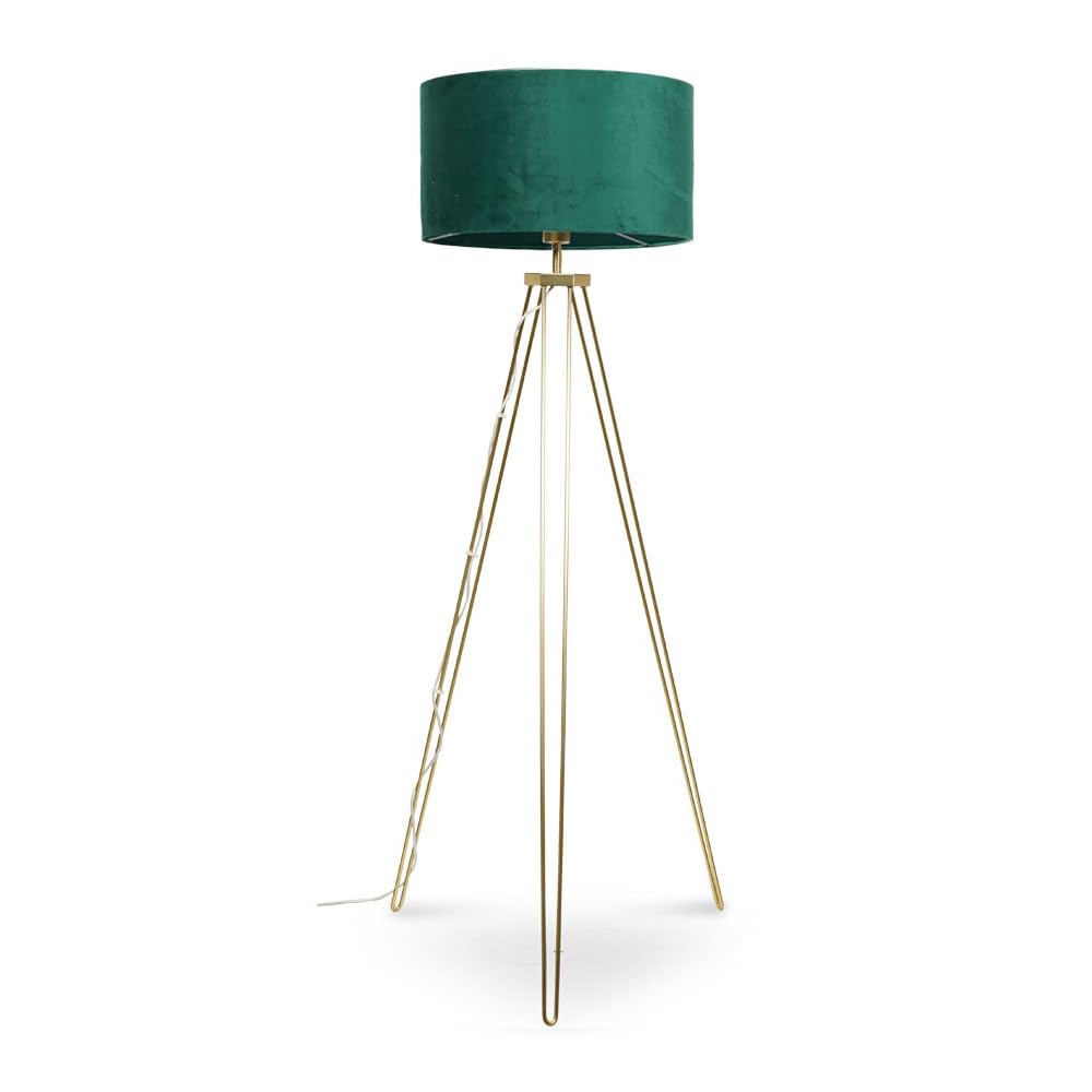 Valuelights Forest Green | Modern Gold Hairpin Design Tripod Floor Lamp With A Velvet Drum Shade | Floor Lamps, Home Décor & Improvement Essential