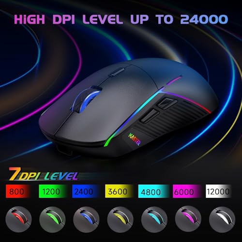 FFJ Wireless Gaming Mouse, 24000 DPI, Tri-Mode 2.4G/USB-C/Bluetooth 5.3 Gaming Mouse Wireless, RGB Programmable Mouse Gamer, 75Hrs Battery Life, Rechargeable Gaming Mice for PC, Mac, PS5, Xbox - Black - Image 4
