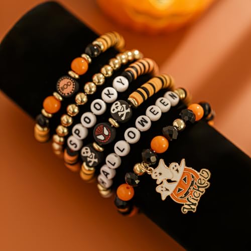 Halloween Heishi Bracelets Pumpkin Ghost Boo Surfer Stretch Bracelet Holiday Stackable Bracelet for Women Halloween Cosplay Jewelry Gifts4