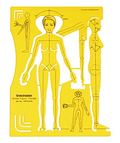 Traceease Human Body Outline Stencil – Female Figure Drafting Template with Front and Side Views for Proportional Sketch Practice, Creative Layout Planning & Designs Reference Tool