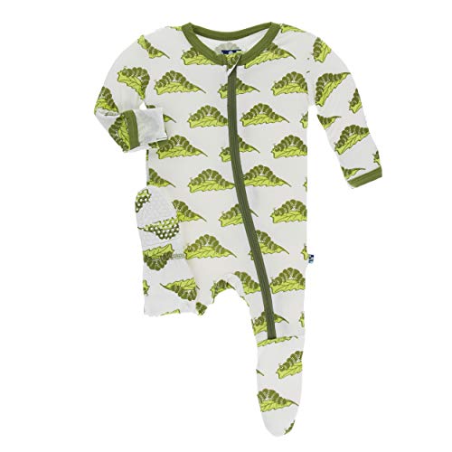 KicKee Pants Print Footie with Zipper (12-18 Months, Natural Caterpillars)