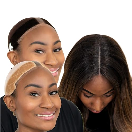 Milano Collection Lace GripCap for Women 2 in 1 Lace Wig Grip Band Plus Wig Cap for Lace Wigs & Frontals with Reinforced Swiss Lace by Hairline and Part For Seamless Transition, Chocolate Brown & Nud