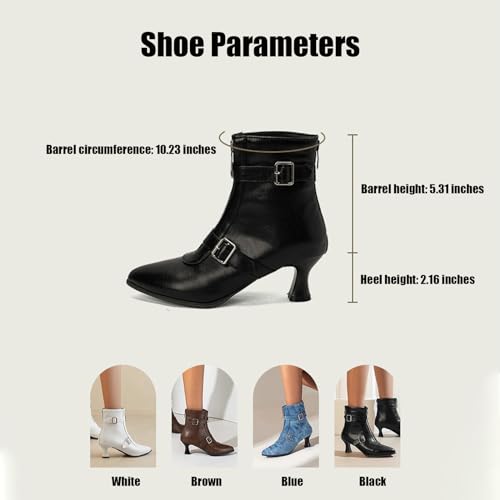 Women's Kitten Heel Ankle Booties,Fashion Metal Buckle Pointed Toe Zippers High Heel Booties Fur Lining Autumn Winter Dress Working Party Western Cowboy Short Boots2