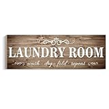 Laundry Room Decor Sign Wooden Rustic Farmhouse Family Laundry Room Wall Sign Wash Dry Fold Repeat Wall Decor Prints for Home Laundry Room, 4.7 x 13.7 inch(brown)