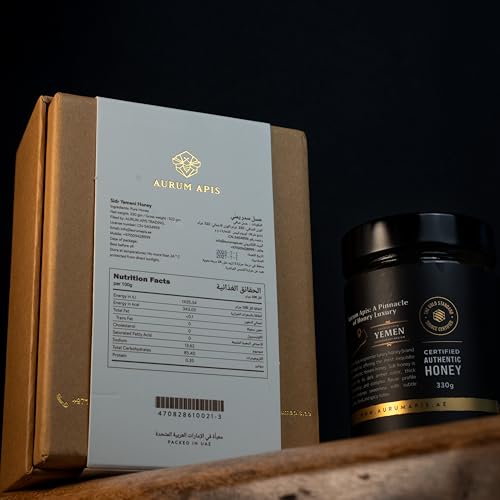 Image of Aurum Apis Raw Yemeni Sumar Honey, 100% Raw Unfiltered Pure Honey, Hand Harvested Organic Honey, Non-GMO, Rich in Nutrients & Energy Source, Respiratory Relief, Certified Thick Honey - 330g Honey Jar