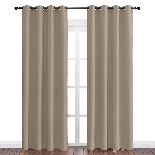 Image of NICETOWN Taupe Blackout Curtains 86 inch Long, 55 inch Wide, 2 Pieces for Office, Dining, Guest Room - Sound Reducing, Heat and Cold Block Panels for Modern Decorative