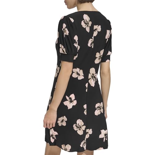 Image of Tommy Hilfiger Women's Short Puff Sleeve V-Neck Shift Mini Dress