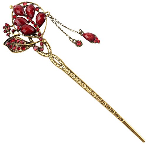 FOONEE Women Retro Peacock Tassels Alloy Hair Pin Hair Stick,Red