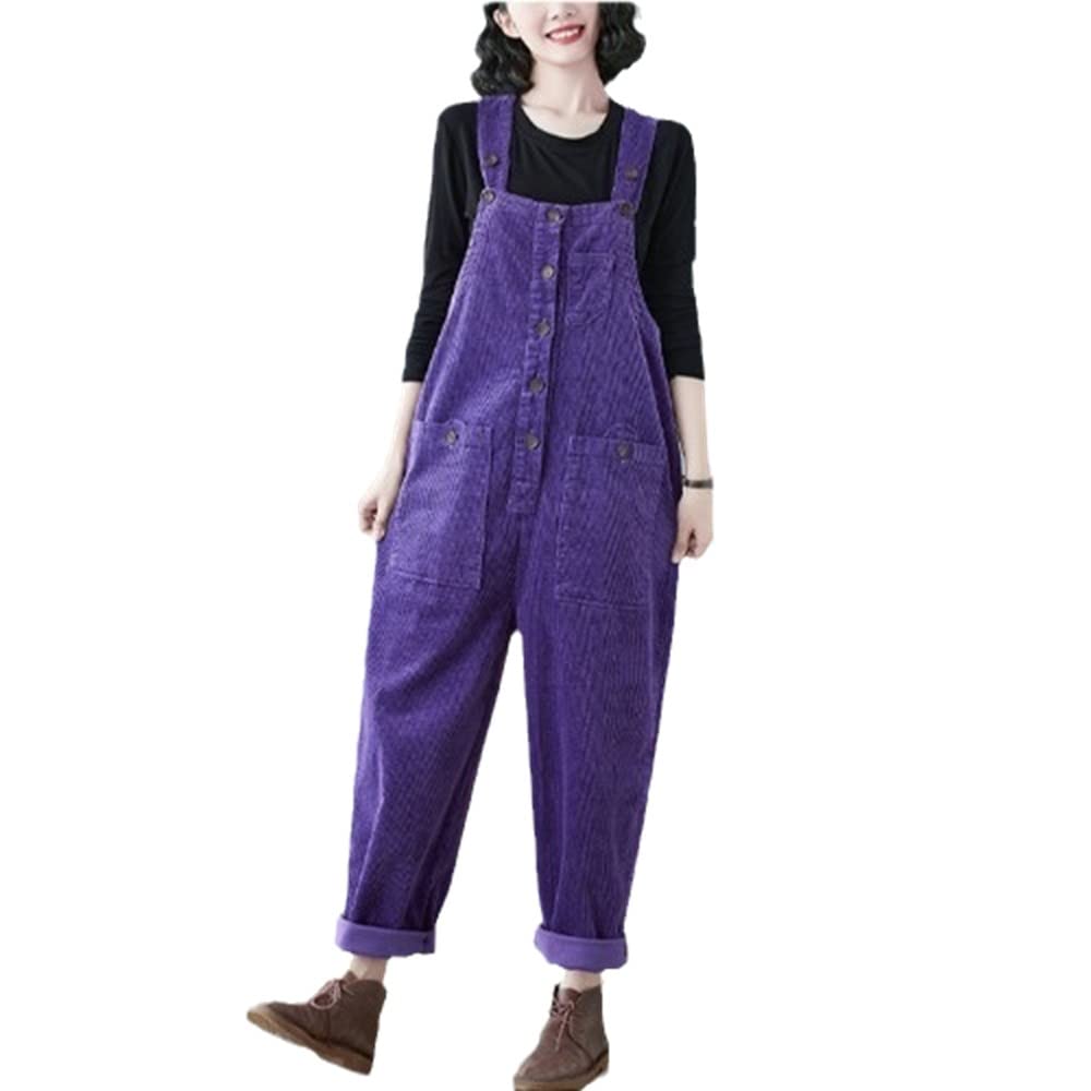 Salopette Femme Velours Côtelé Poches Multiples Sans Manches Couleur Unie Automne Hiver Combinaison Baggy Légère Chaude Sport Décontractée Noir M