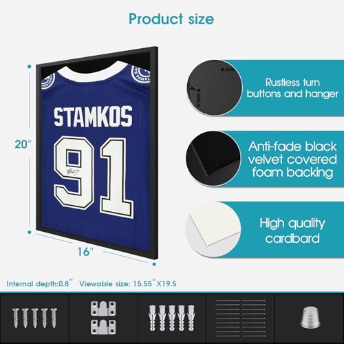 16x20 Small Shadow Box Frame, Jersey Frame Display Case with Grade A Natural Pine Wood Acrylic Front Jersey Frame for Soccer Basketball Baseball Shirts, Black