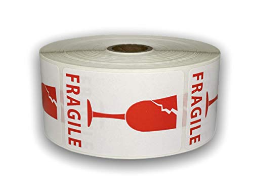 1 Roll of 500 2x3 White and RED Fragile Cracked Glass Shipping Mailing Labels Stickers