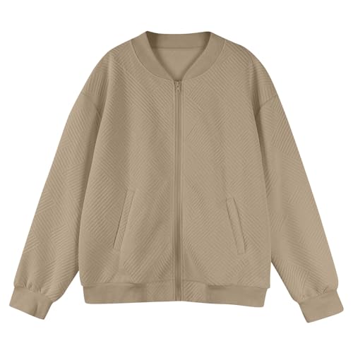Bomber Jacket Women Textured Zip Up Casual Jackets Lightweight Fall Cropped Quilted Jackets Coat with Pockets4