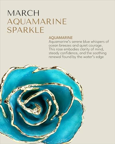 Image of Forever Rose Hand-Dipped in 24K Gold, Aquamarine March Birthstone