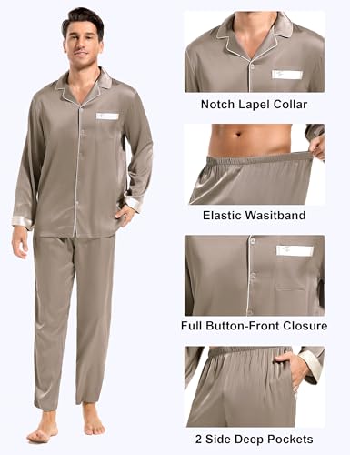 Men's Pajamas Sets Soft Silk Satin Sleepwear for Men Button Down Loungewear with Pockets2