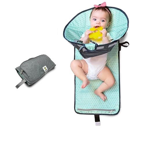 Image of SnoofyBee Large Baby- Playtime Changing Pad, Changing Travel Pad Diaper Clutch, Accessories for Babies Clean Hands Changing Pad Excursion Edition (Grey and Mint Green)