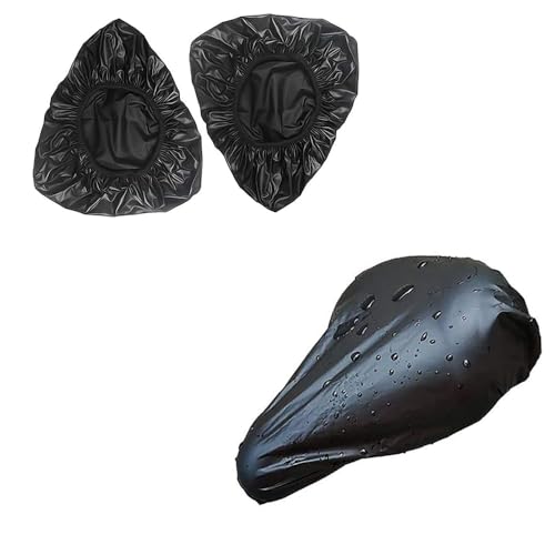 Nazeauf Waterproof Bike Seat Rain Cover - 2pcs Universal Fit Black Polyester Bike Saddle Cover, for Most Bicycle Saddles