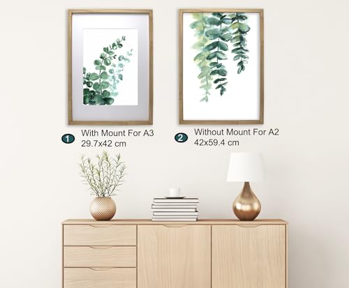 Natural Wood Effect A2(42x59.4cm) Boxed Picture Frames Set of 3 with Mounts for A3(29.7X42CM), A3 boxed photo frames 3pack,A2 Oak Wooden Effect Poster Frame with Mount for A3 photo - Image 2