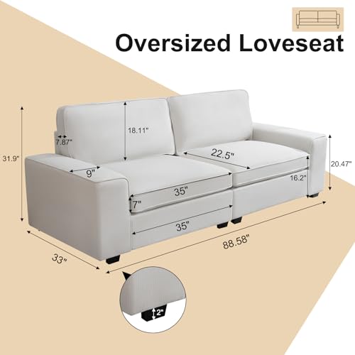Homerilla 88.58 Inch Modern Sofas For Living Room Linen Breathable Loveseat Sofas & Couches With Square Wide Armrest And Removable Sofa Cushion Off-White thumb #1