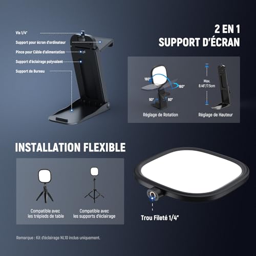 Lampe d'écran LED pour webcam et visioconférence Zoom NL10 - 6