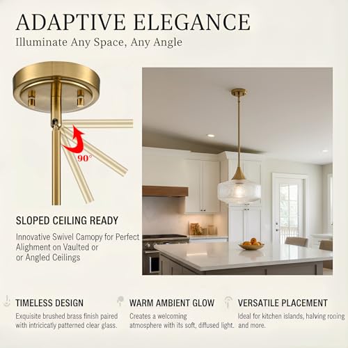 Image of DAYCENT Modern Gold Pendant Light 9-Inch Clear Glass Pendant Lighting