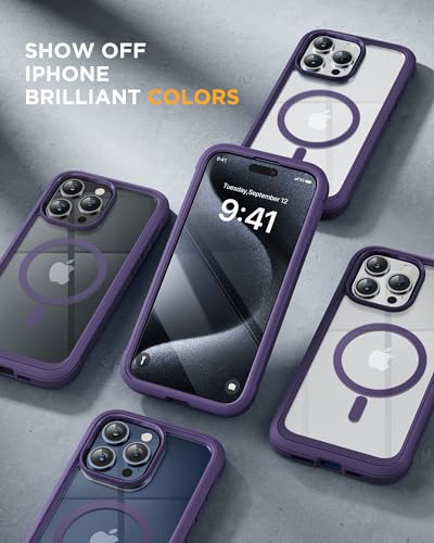 Image of Miracase Magnetic for iPhone 12 Pro Max Case [Compatible with MagSafe] Full-Body Phone case with Built-in Glass Screen Protector& Camera Protector, Military Drop Proof 12 Pro Max Cover, Purple