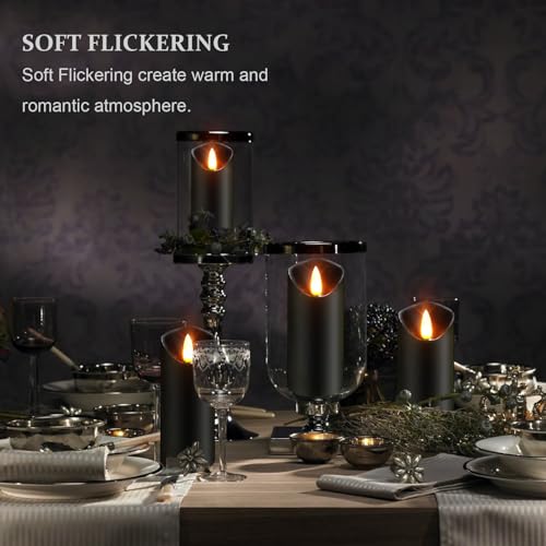 Image of Black Pillar Flameless Candles 3D Wick with Controller,led Slim Candles Flicering Flame,Battery Operated Fake Plastic Candles for Halloween Christmas,Party Decor.(5Pack H 5 inch 5 inch 6 inch 6 inch 7 inch x D 2.2 inch)