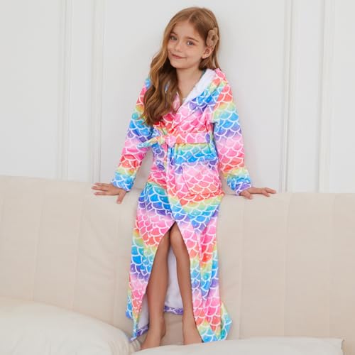 Image of Jxstar Girls Bathrobes Kids Long Hooded Robes Plush Full Length Coral Fleece Pajamas Sleepwear