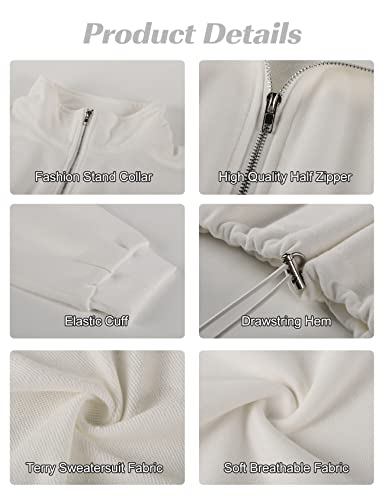 Flygo Womens Sweatshirts 1/2 Zipper Collar Pullover Sweatsuits Long Sleeve Ins Cropped Sport Tops Sweater(White-S) #TOP5