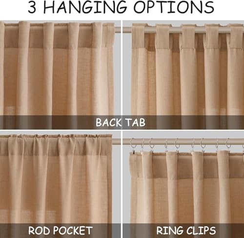 Image of Nanspring Extra Long Linen Curtains 132 Inch for Living Room Camel