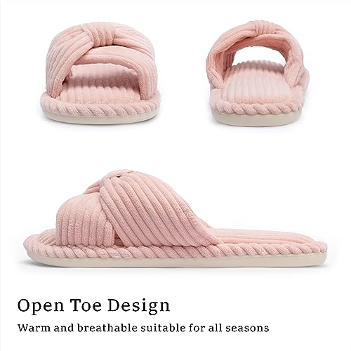 Image of Chantomoo Slippers for Women Memory Foam House Womens Slipper Slides Home Bedroom Bathroom Spa Open Toe Corduroy Bow Slippers Cozy Comfortable