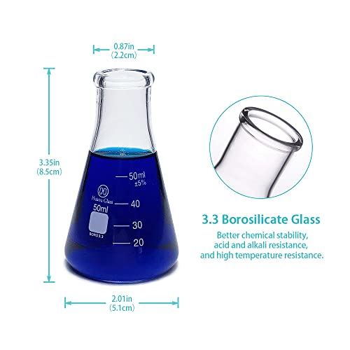 Glass Erlenmeyer Flask Set 50Ml 150Ml And 250Ml, Narrow Mouth Graduated Flasks, 3.3 Borosilicate Glass, Ideal For Laboratory, Classroom Or Home Use, Huaou #TOP1