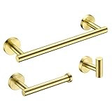 Hoooh 3-Piece Bathroom Accessories Set Stainless Steel Wall Mount Brushed Gold - Includes 12" Hand T