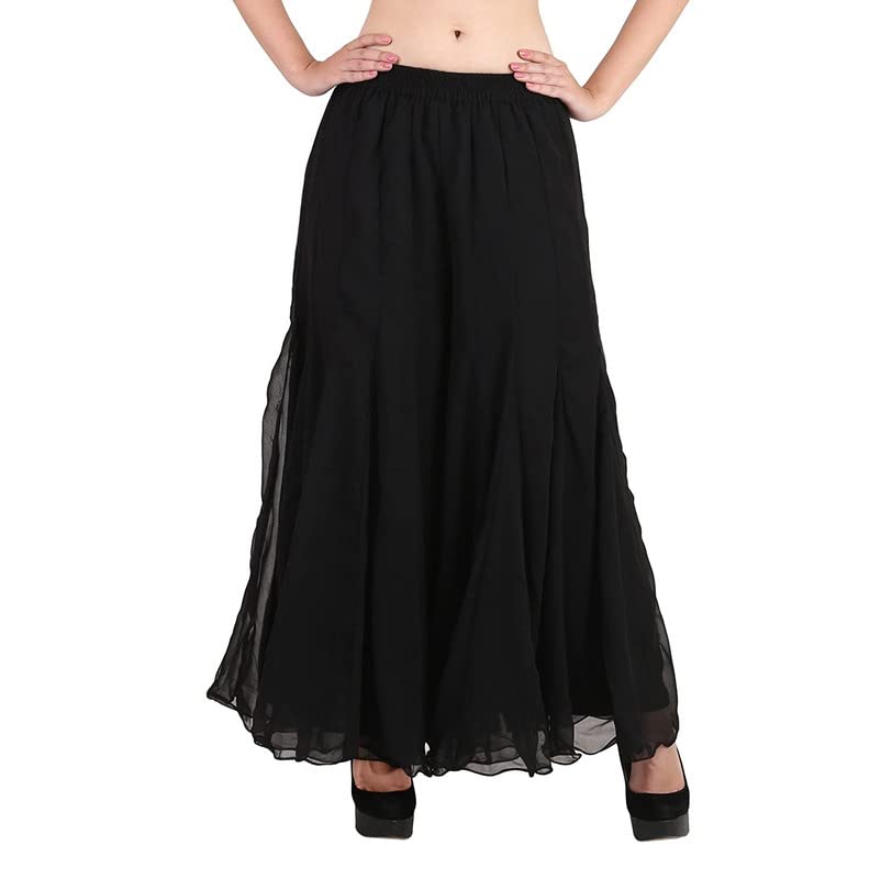 kvish Regular Loose Fit Solid Colour Georgette Flared Sharara Palazzo for Women (Black-Medium)-picture-14
