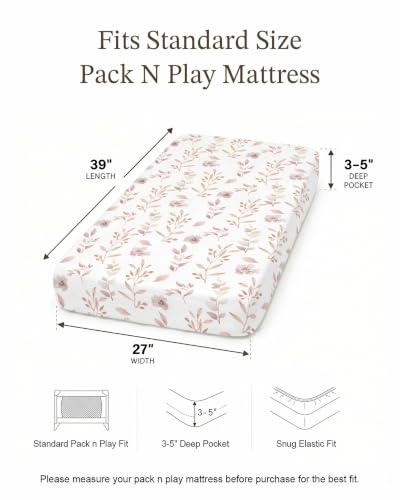Image of Crib Sheets for Boys and Girls, 2 Pack Fitted Baby Sheets for Standard Toddler Mattress 28 inch x 52 inch, Soft Breathable Jersey Knit Baby Bedding (Floral Fawn)