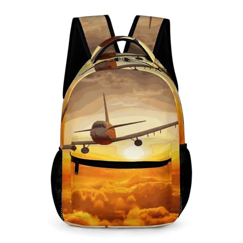 Aircraft Plane at Sunset Backpack for Travel, Ultra Durable Small Bookbag Lightweight Daypack for Women Men