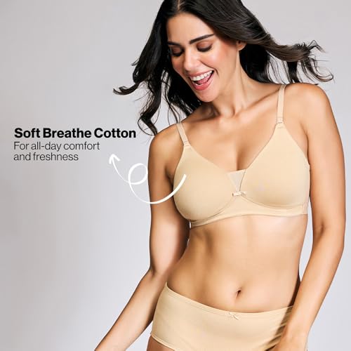 Image of NYKD NYB003 Wirefree Cotton All Day Comfort Triangle Padded with Breathable Cup & Detachbale Straps T-Shirt Bra for Women